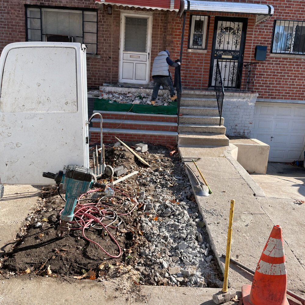 Concrete stoop rebuild in Morris Park, Bronx before
