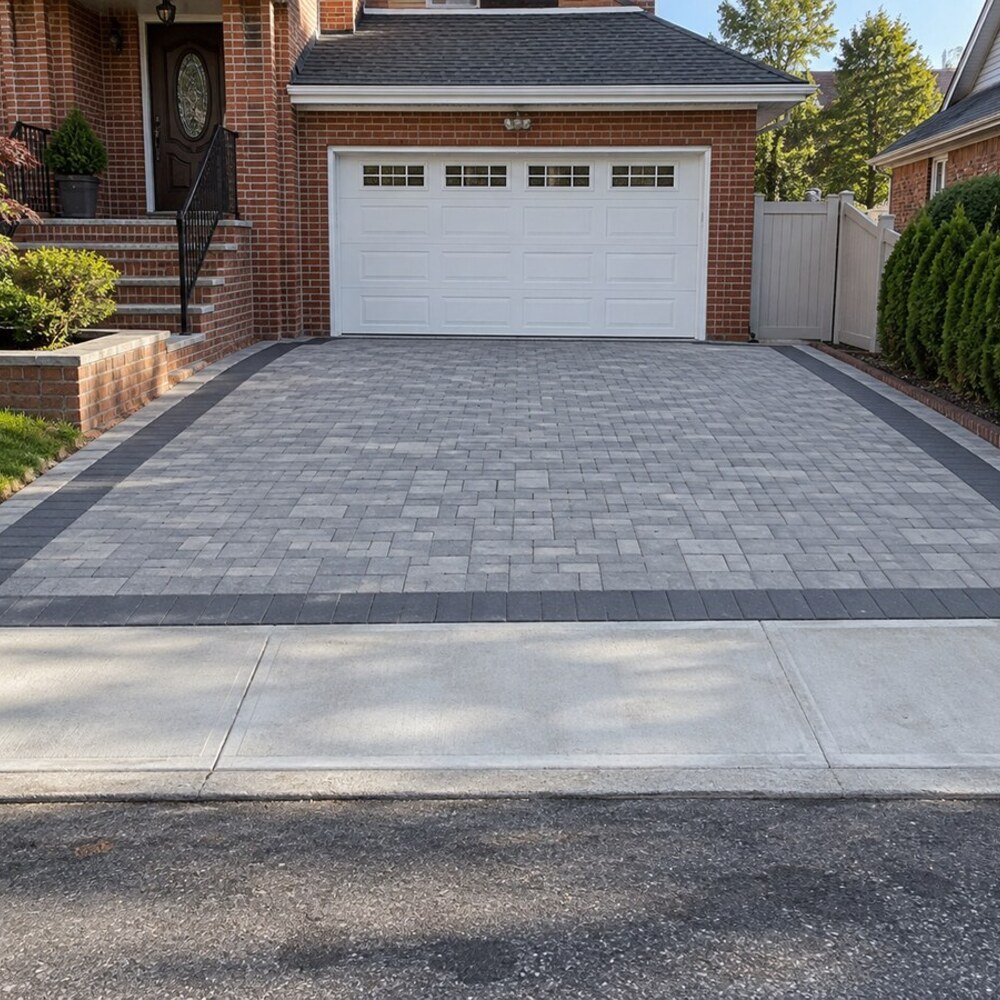 Paver driveway and apron in Whitestone, Queens, after