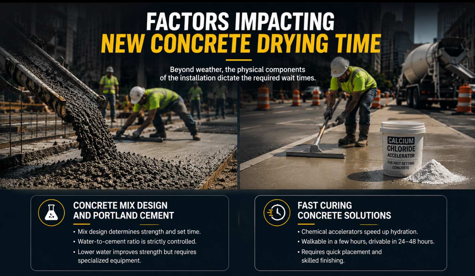 showing factors that affect new concrete drying time