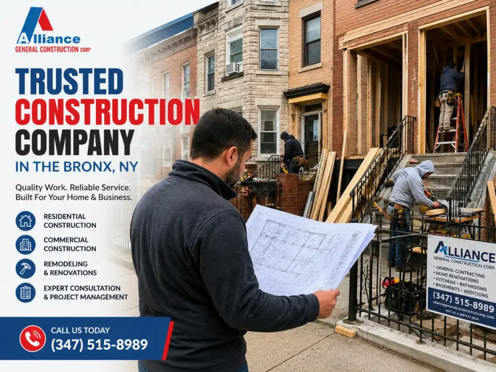 Bronx homeowner reviewing renovation plans while licensed contractors work on a home remodeling project in the Bronx, NY